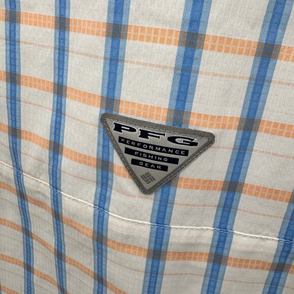 Columbia PFG Shirt Mens XXL Blue Peach White Plaid Button Down Omni Shade - Picture 8 of 9